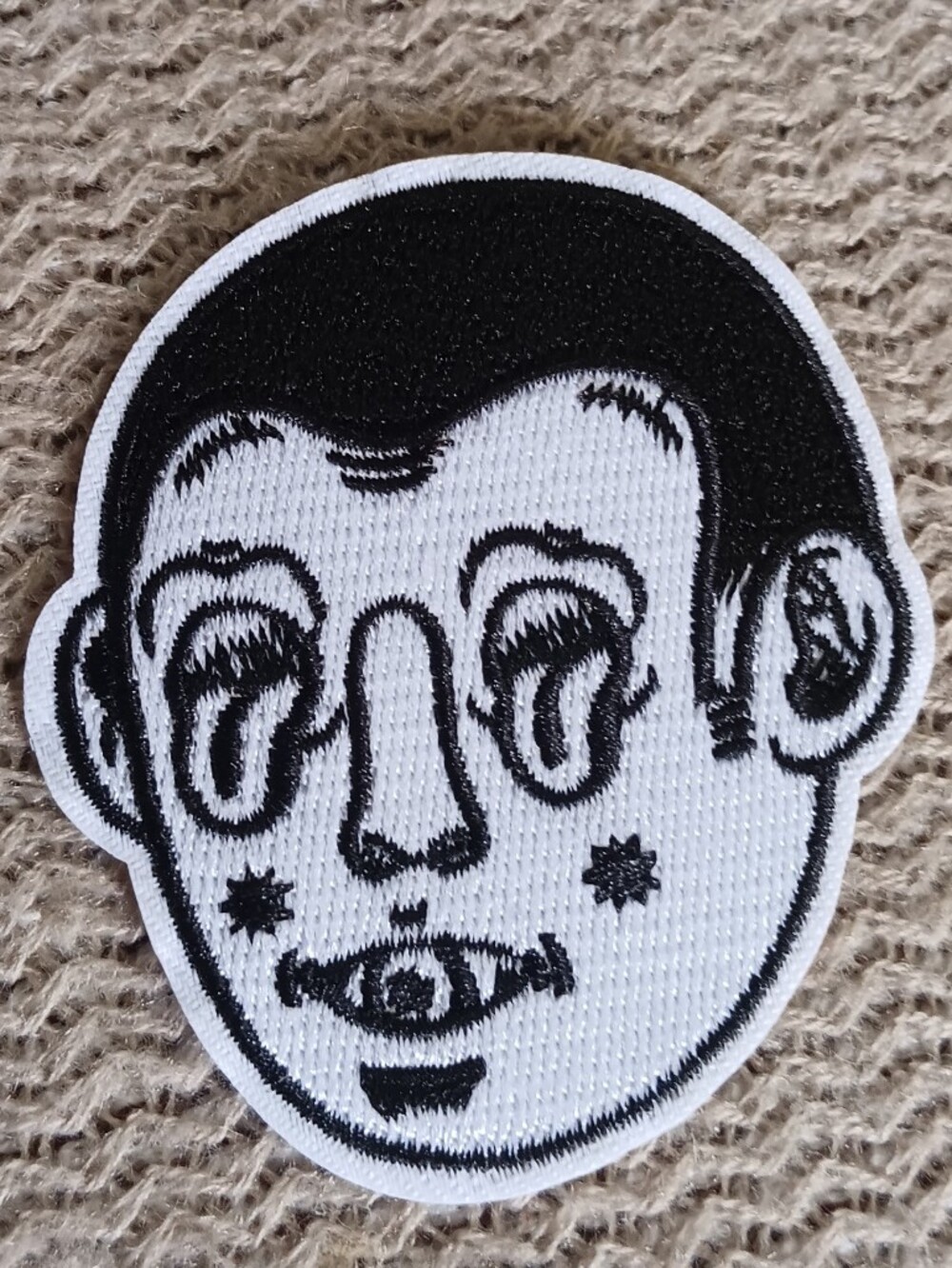 Horror Freak Weirdcore Black & White Embroidered Iron On Face Patch